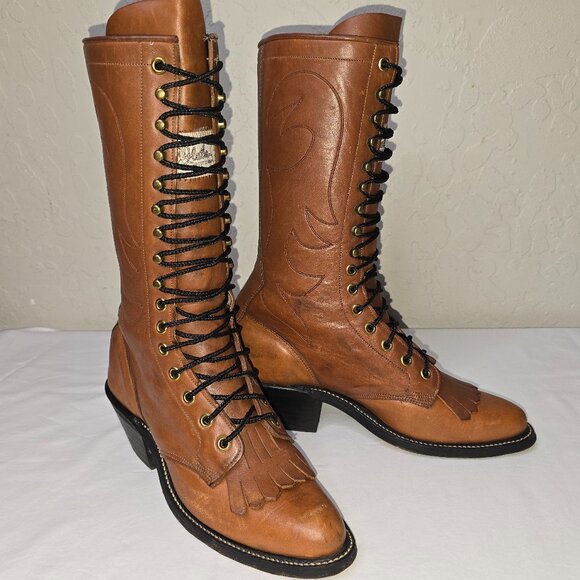 OLATHE Women's Vintage Brown Leather Lace Up Kiltie Packer Boots Size 5 B - Picture 2 of 12